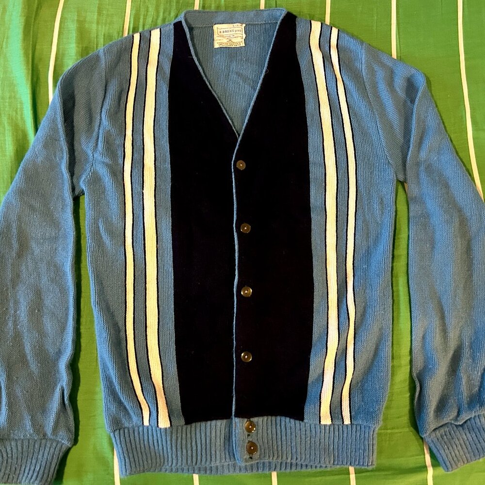 Vintage Cardigan 50s 60s Blue stripe Mod Acrylic XS / S